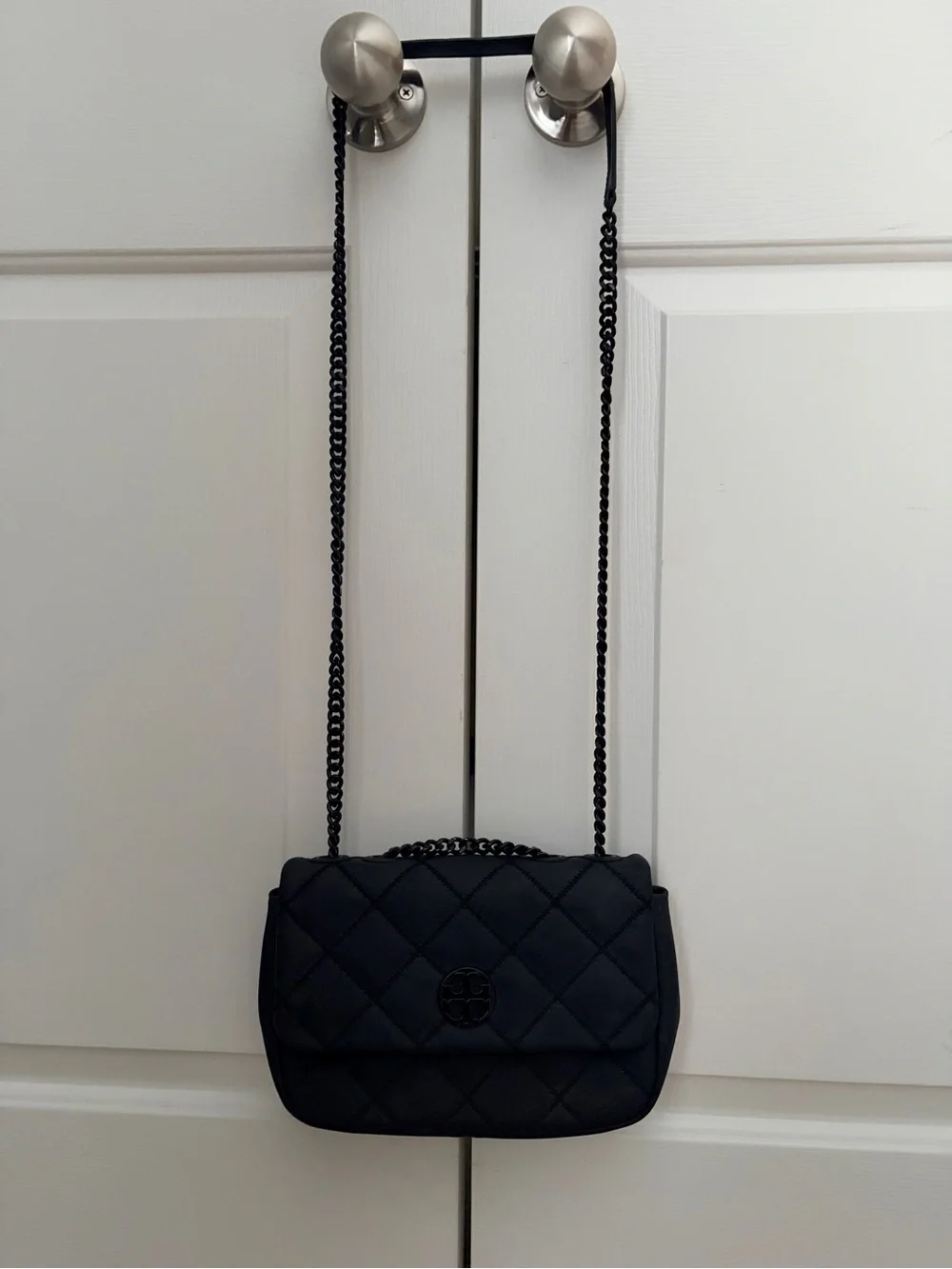 Tory Burch Black Quilted Leather Crossbody with Chain Strap